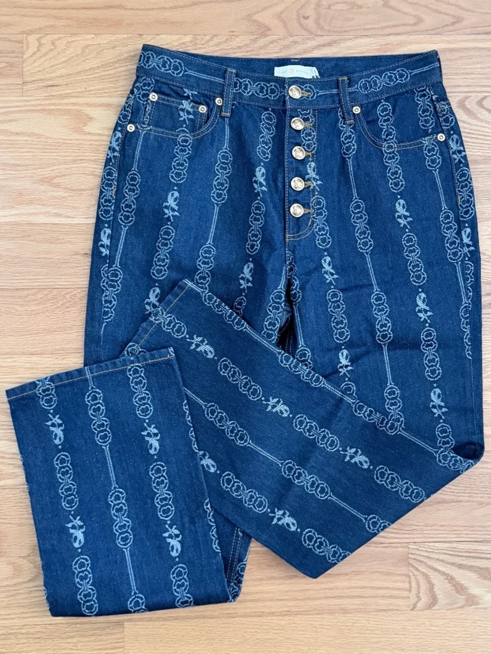Tory Burch NWT Gemini Link Bloom Jacquard Denim Pant (30)